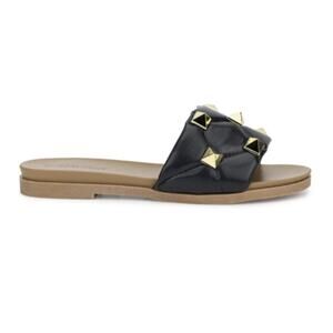 New Olivia Miller Women's Black/Gold Skylar Studded Slide Sandals Size 7